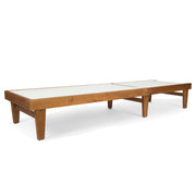 Outdoor Chaise Lounge With Acacia Wood Frame - White / Teak - R&R Furniture Gallery (Fountain Valley, CA)