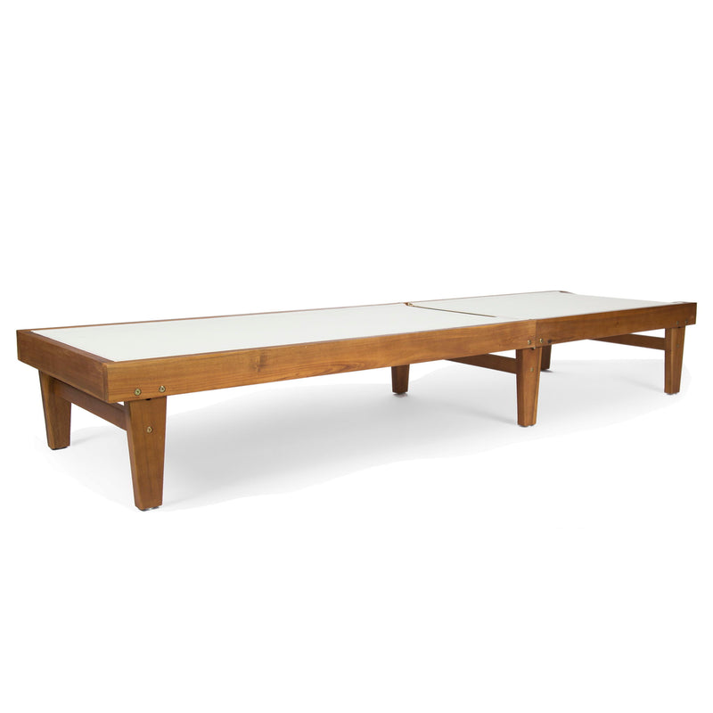 Outdoor Chaise Lounge With Acacia Wood Frame - White / Teak - R&R Furniture Gallery (Fountain Valley, CA)