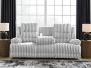 Rhines Falls - Reclining Power Sofa With Drop Down Table - Alloy - R&R Furniture Gallery (Fountain Valley, CA)