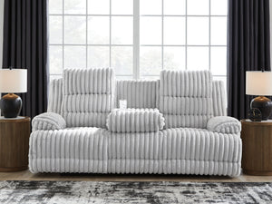 Rhines Falls - Reclining Power Sofa With Drop Down Table - Alloy - R&R Furniture Gallery (Fountain Valley, CA)