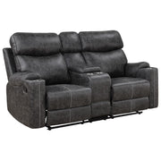 Hirah - Motion Loveseat With Console & USB Port - Dark Gray Polish Microfiber - R&R Furniture Gallery (Fountain Valley, CA)