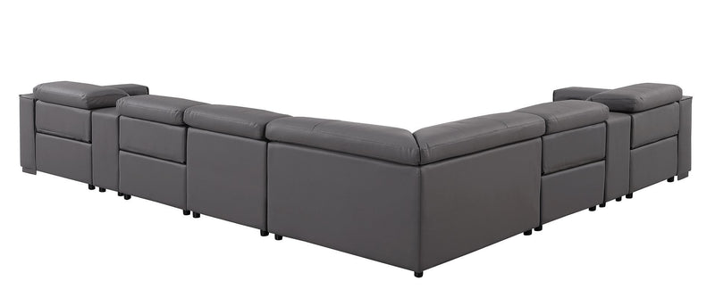 1208 - 8 Piece L Shaped Leather Sectional With 4 Power Recliners & Power Headrests
