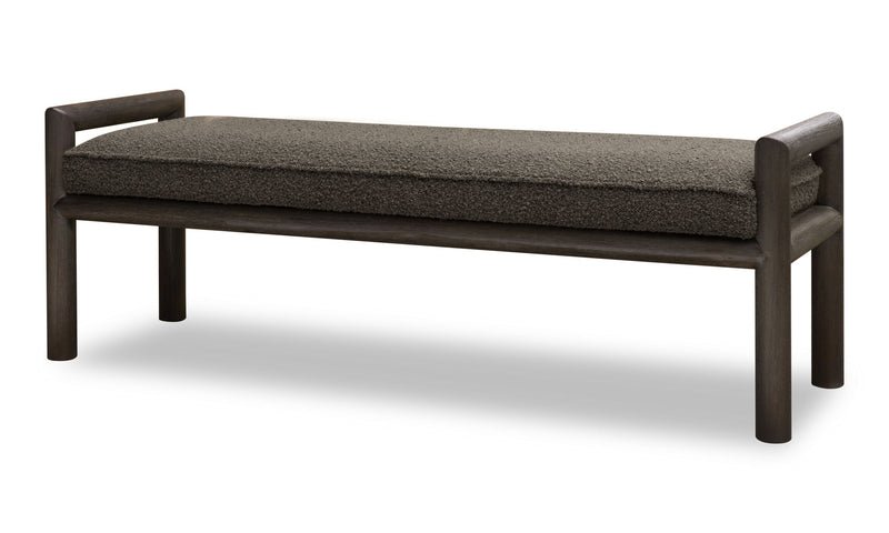 Dorsey Boucle Upholstered Wooden Bench in Basalt Grey and Pumpernickel