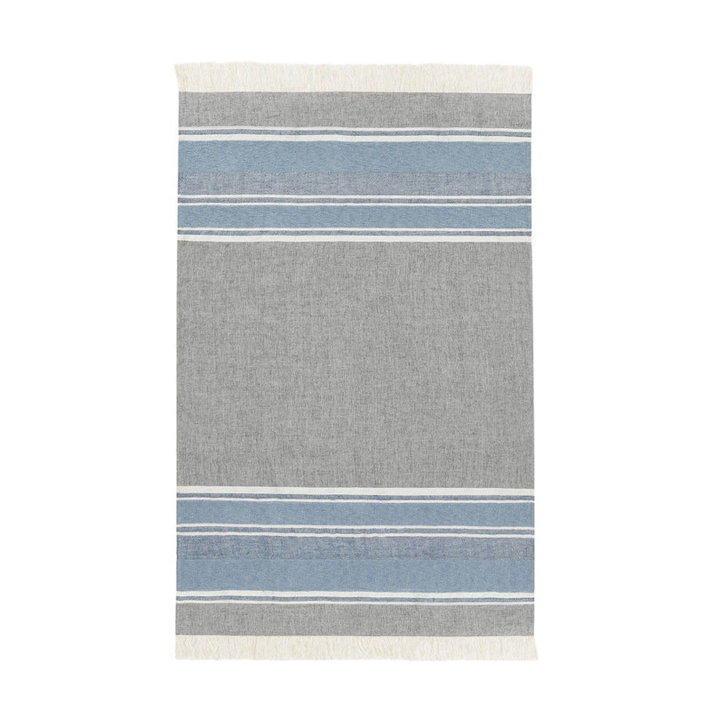 Capri Blue and Dark Gray Lima throw blanket by Classic Home, soft woven throw with stylish color combination and cozy texture.