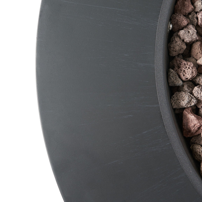 Round iron fire pit by Noble House with 40,000 Btu, featuring a sturdy design and open top for outdoor heating and ambiance.