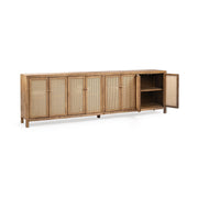Classic Home Alvin 8-door cabinet in Sandy Cove finish, showcasing a spacious buffet with wooden doors and elegant design.