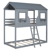 Twin Over Twin Bunk Bed With Roof, Window, Guardrail, Ladder - R&R Furniture Gallery (Fountain Valley, CA)