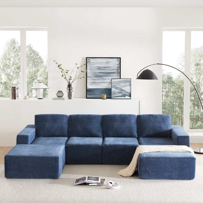 Modular U Shaped Sectional With Ottomans, Luxury Cloud Floor Couch With Deep Seat Fully Compressed Upholstered Sofa - R&R Furniture Gallery (Fountain Valley, CA)