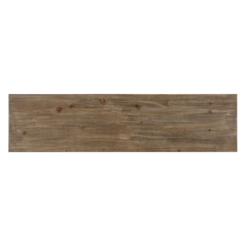 Uttermost Layton geometric accent console cabinet in light brown wood with sleek modern design and gold accents.