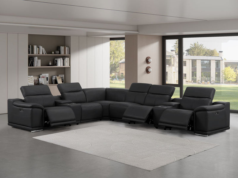 2679 - 8-Piece L-Shaped Power Reclining Sectional In Genuine Leather (3 Recliners)