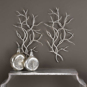Set of two Pearl Silver Silver Branches wall art by Uttermost, featuring elegant metallic branches for modern wall decor.