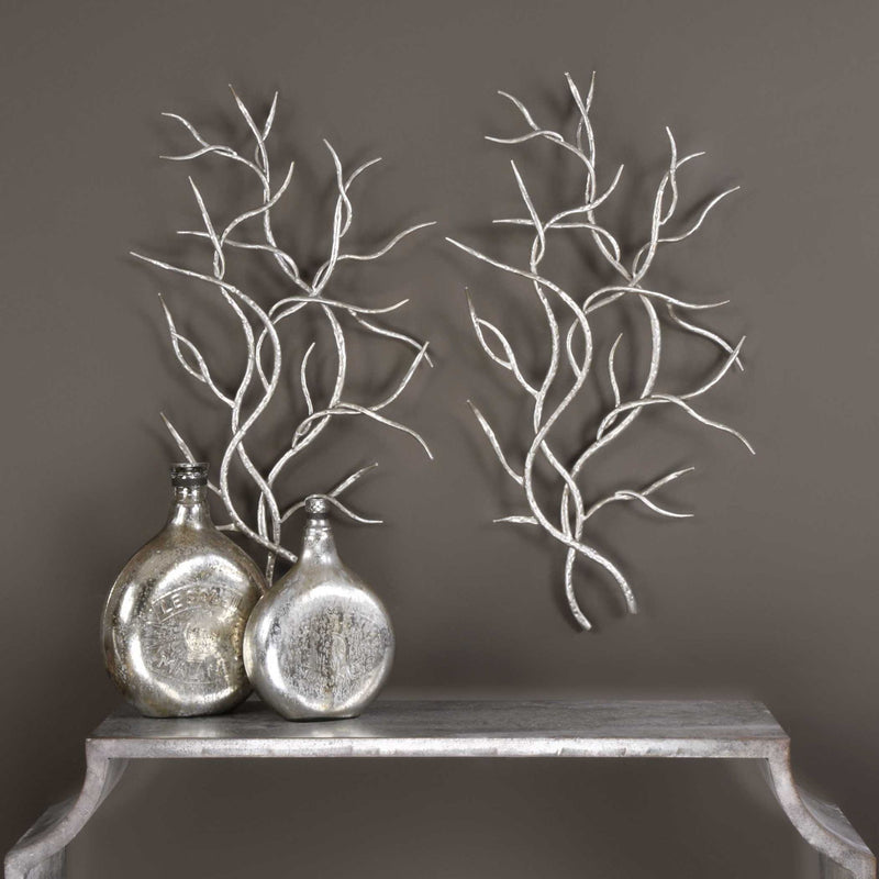 Set of two Pearl Silver Silver Branches wall art by Uttermost, featuring elegant metallic branches for modern wall decor.