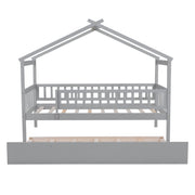 DreamHaus creativity house bed with twin size trundle, featuring a playful house-shaped design and sturdy wood construction.