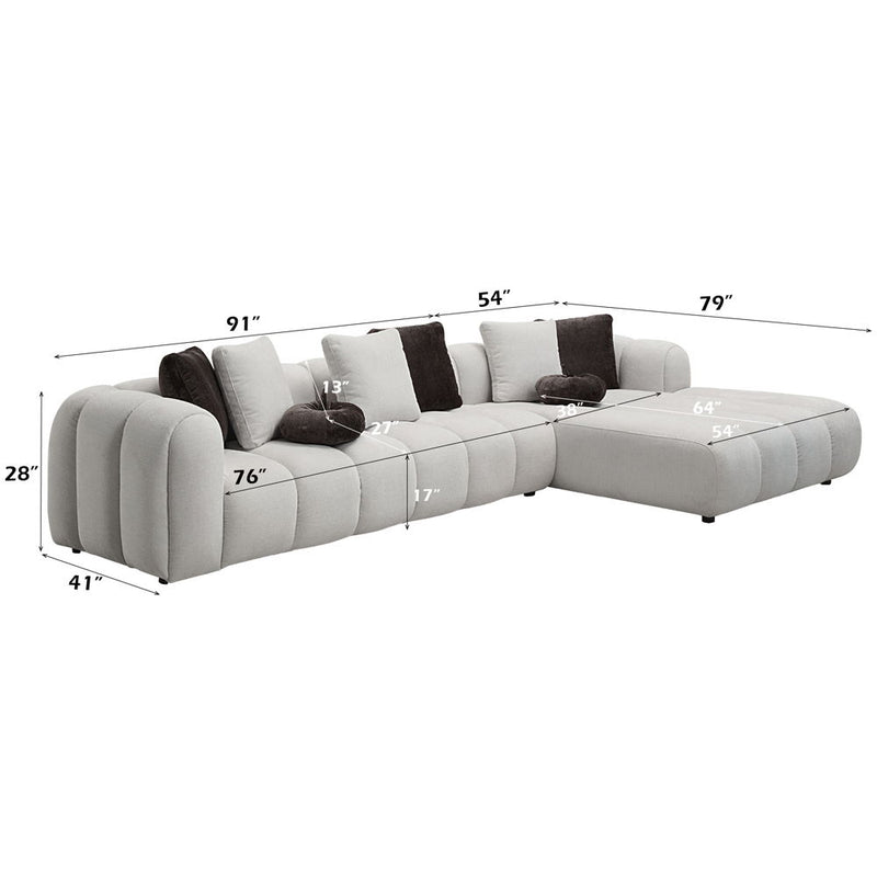 Manilla - Sectional Sofa With 8 Pillows - Ivory White Linen - R&R Furniture Gallery (Fountain Valley, CA)