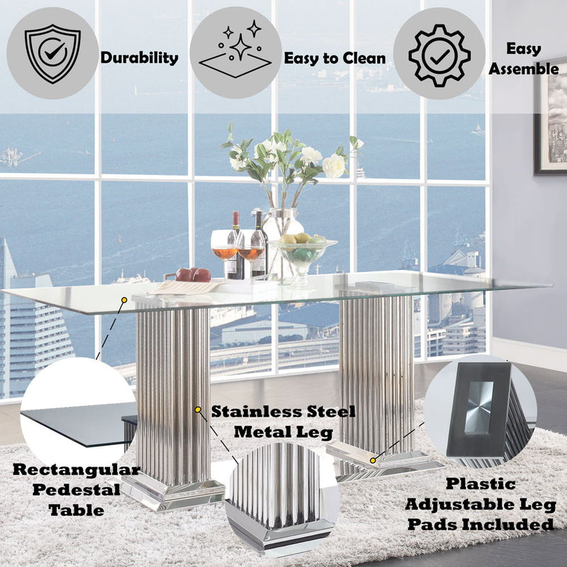 Cyrene - Dining Table - Clear Glass Top & Stainless Steel - R&R Furniture Gallery (Fountain Valley, CA)