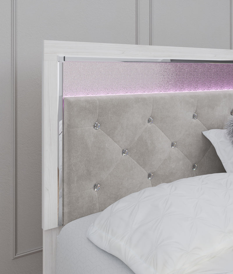 Altyra - King Panel Bed With Upholstered Headboard - White - R&R Furniture Gallery (Fountain Valley, CA)