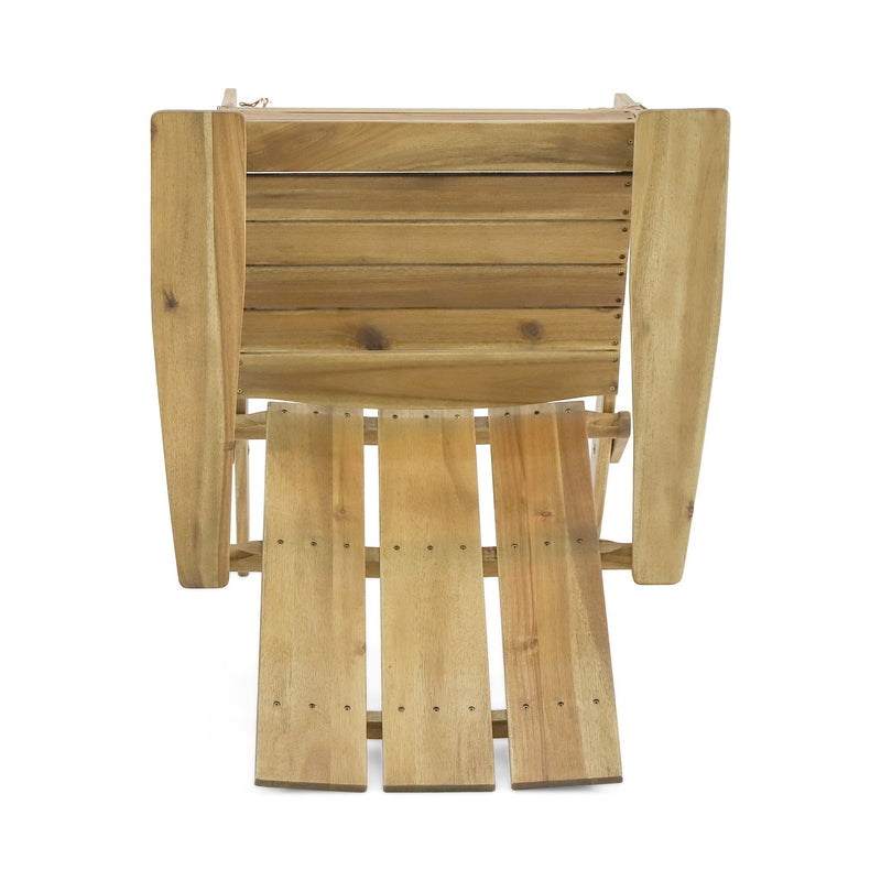 Outdoor foldable Adirondack arm chair with slat back in natural wood finish by Noble House