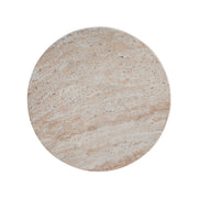Noble House beige lightweight concrete side table with travertine top, suitable for outdoor and indoor use.