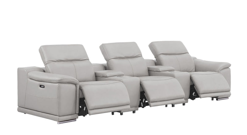 2679 - Genuine Leather Sofa With 3 Power Recliners & Dual Storage Consoles