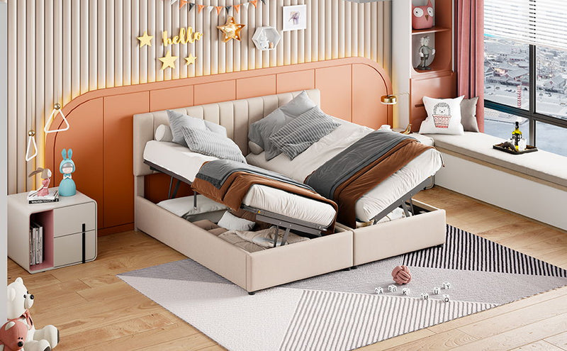 Upholstered Platform Bed With A Hydraulic Storage System - R&R Furniture Gallery (Fountain Valley, CA)