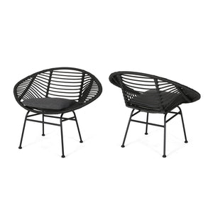 Cordella - Outdoor Woven Wicker Chairs With Cushions, (Set of 2)