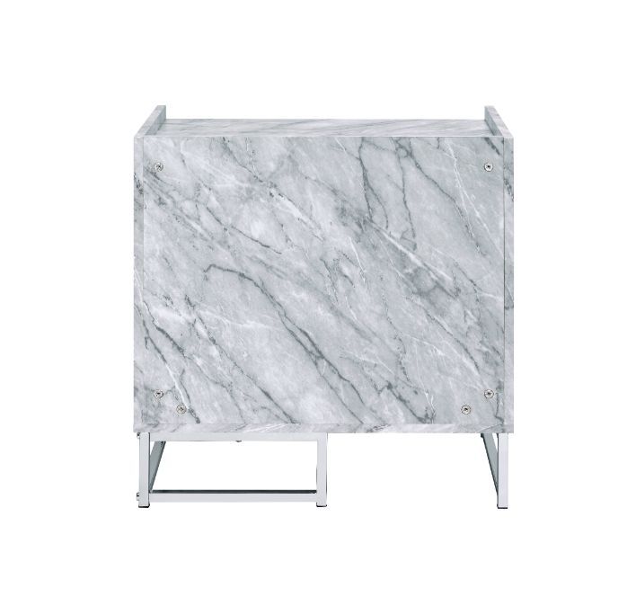 Azrael - Accent Table - White Printed Faux Marble & Chrome - R&R Furniture Gallery (Fountain Valley, CA)