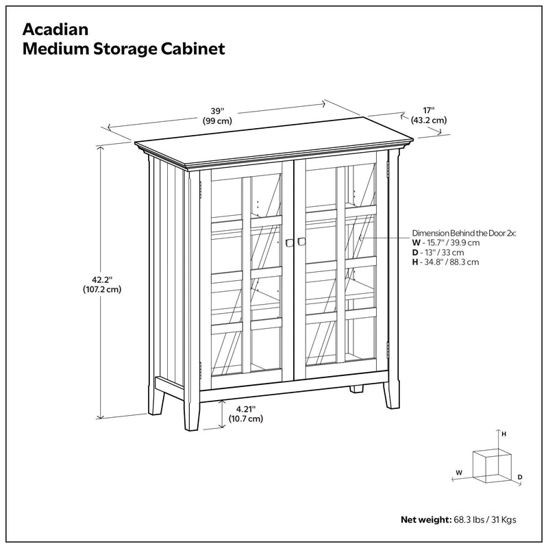 Handcrafted Acadian medium storage cabinet by Simpli-Home featuring wood finish and classic accent cabinet design.