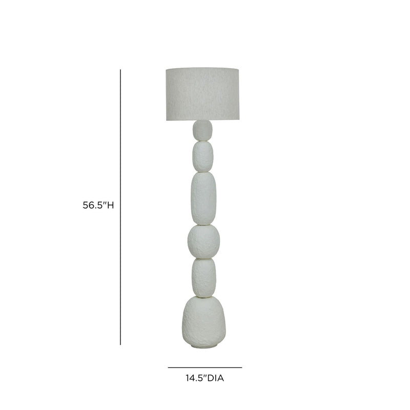 TOV Furniture Pebble Papier Mache Table Lamp with rounded, textured beige lampshade and sculptural base on a wooden surface