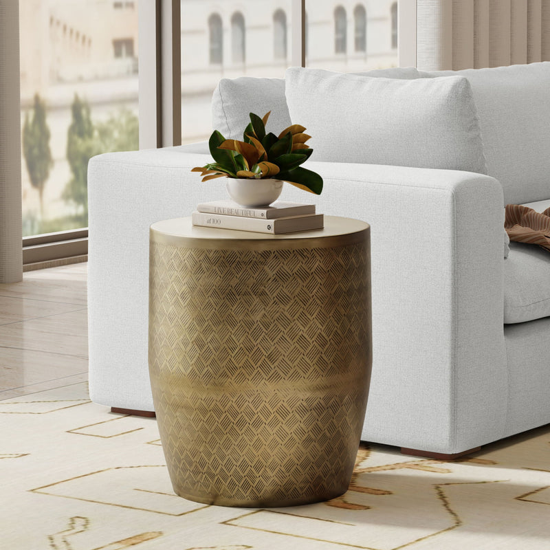 Johnsen - Cross Hatch Pattern Accent Table - Antique Gold - R&R Furniture Gallery (Fountain Valley, CA)