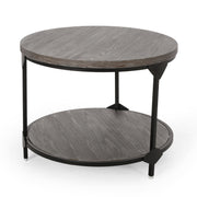 Gray Noble House coffee table with wood-patterned tabletop and iron frame, modern and stylish living room furniture piece.