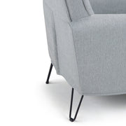 Simpli-Home Warren accent chair with hairpin metal legs, upholstered in neutral fabric, modern and stylish for living room decor.