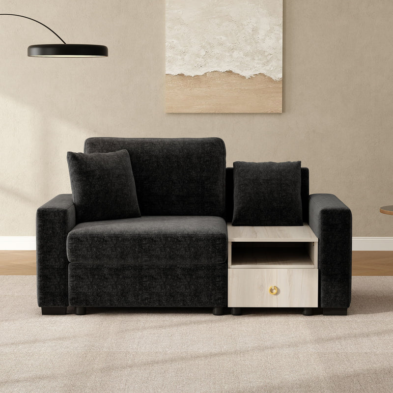 Noble House modular sofa with storage armrest and center console, stationary living room couch in modern fabric.