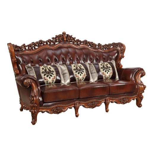 Eustoma - Sofa - Cherry Top Grain Leather Match & Walnut - R&R Furniture Gallery (Fountain Valley, CA)