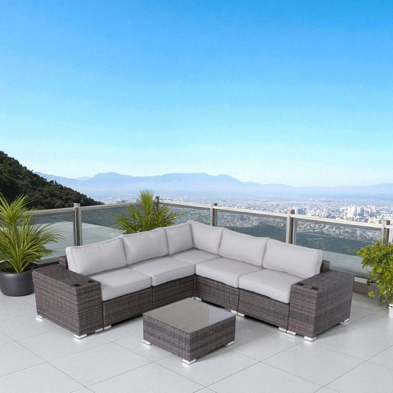 Modern Patio Rattan Sectional Set With Cushions - R&R Furniture Gallery (Fountain Valley, CA)