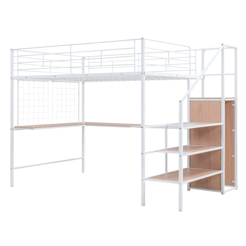 Loft Bed With Desk And Grid, Stylish Frame With Lateral Storage Ladder And Wardrobe - R&R Furniture Gallery (Fountain Valley, CA)