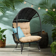 Noble House outdoor wicker standing basket chair with cushion, accent furniture for patio or garden seating.