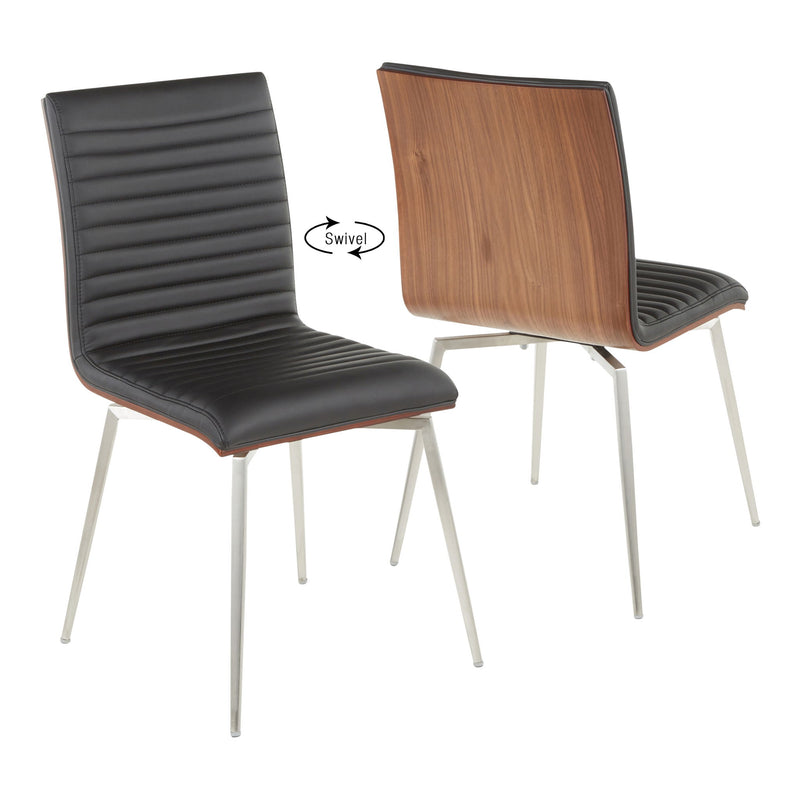 Lumi Source Mason contemporary dining chairs set of 2 with swivel seats, showcasing sleek modern design and cushioned seats.