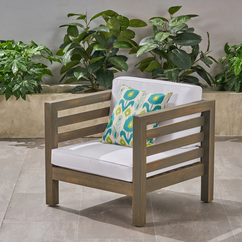 Outdoor Acacia Wood Patio Chair With Fabric Cushion - R&R Furniture Gallery (Fountain Valley, CA)