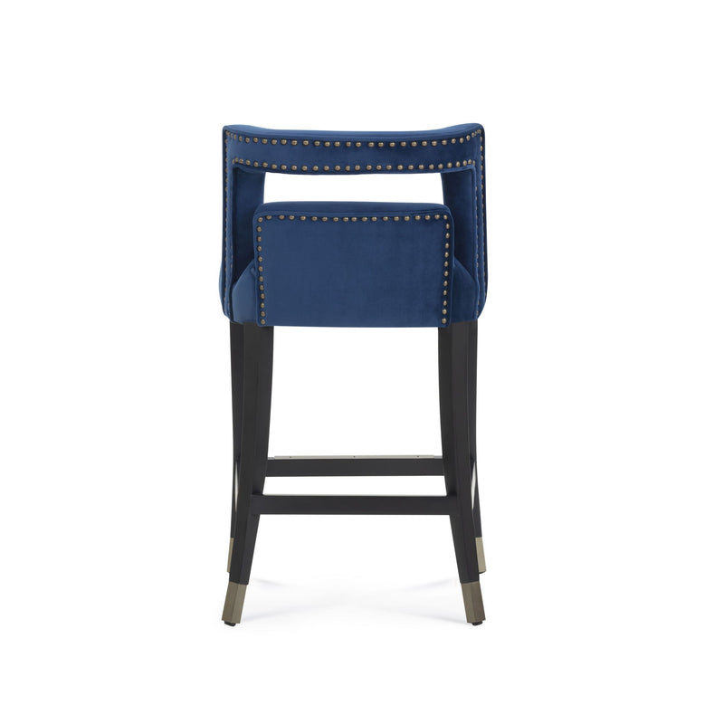 TOV Furniture Hart velvet bar height stool with sleek design and plush upholstery, 28-30 inches tall for modern bar seating.