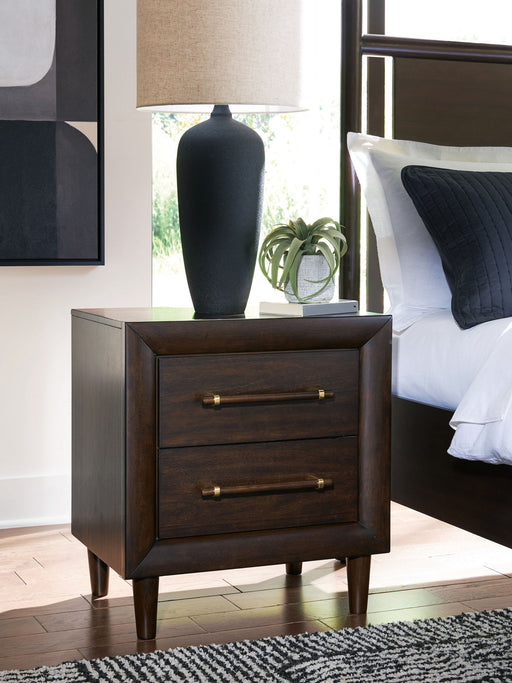 Dantenton - Two Drawer Night Stand - Merlot - R&R Furniture Gallery (Fountain Valley, CA)