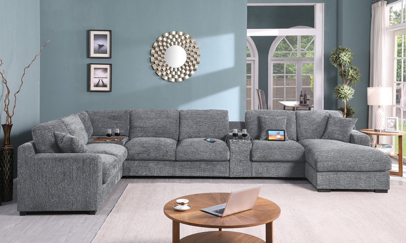 Celine - Fabric Corner Sectional Sofa With Right-Facing Chaise, Cupholders, And Charging Ports - R&R Furniture Gallery (Fountain Valley, CA)