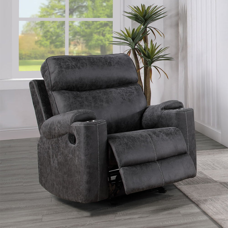 Hirah - Motion Glider Recliner - Dark Gray Polish Microfiber - R&R Furniture Gallery (Fountain Valley, CA)