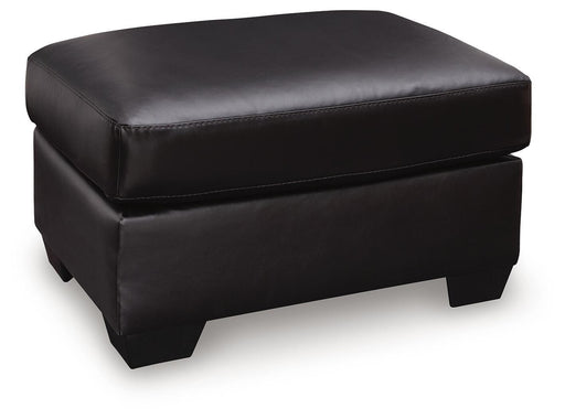 Midnight upholstered ottoman from the Glennbre collection by Signature Design by Ashley®, featuring plush fabric and modern style.