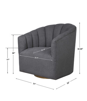 Modern dark gray swivel chair by Uttermost with a sleek design and cushioned seat, perfect for contemporary living spaces.