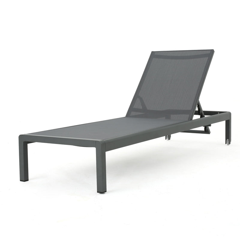 Noble House outdoor patio chaise lounge with five reclining positions, featuring a sleek design for relaxing outdoors.