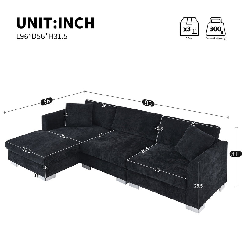 Luxe & Co. modern cloud L-shaped sectional sofa with oversized chaise, 4 seats, and 2 free pillows in a stylish stationary design.