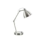 Modern 8th Street nickel table lamp with silver shade and built-in USB port, featuring sleek metal design and contemporary style.