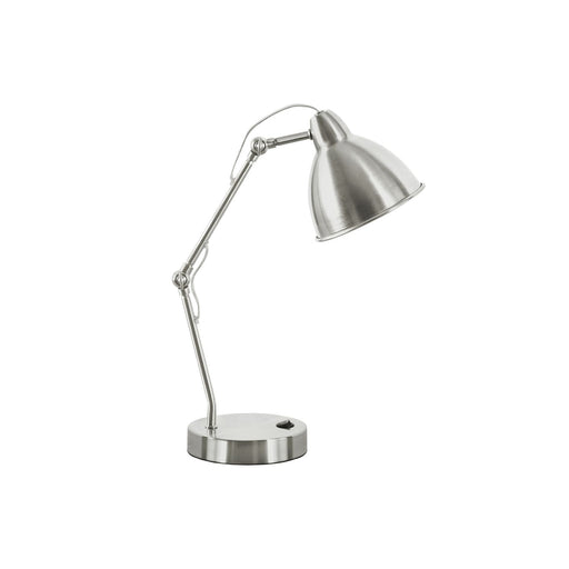 Modern 8th Street nickel table lamp with silver shade and built-in USB port, featuring sleek metal design and contemporary style.