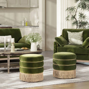 Edward - Round Upholstered Ottoman With Bullion Fringe - Olive Green - R&R Furniture Gallery (Fountain Valley, CA)