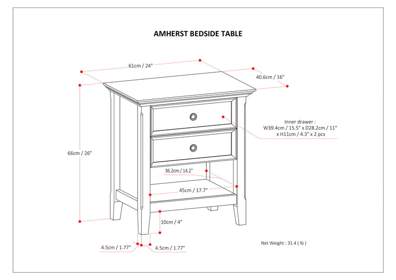 Amherst - Bedside Table, Handcrafted - R&R Furniture Gallery (Fountain Valley, CA)